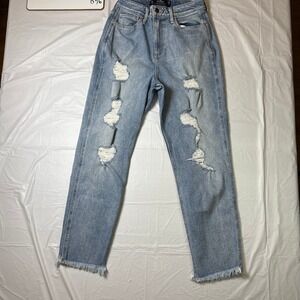 Hollister Curvy Ultra High-Rise Mom Jeans Light Wash Distressed W28 L27 7R